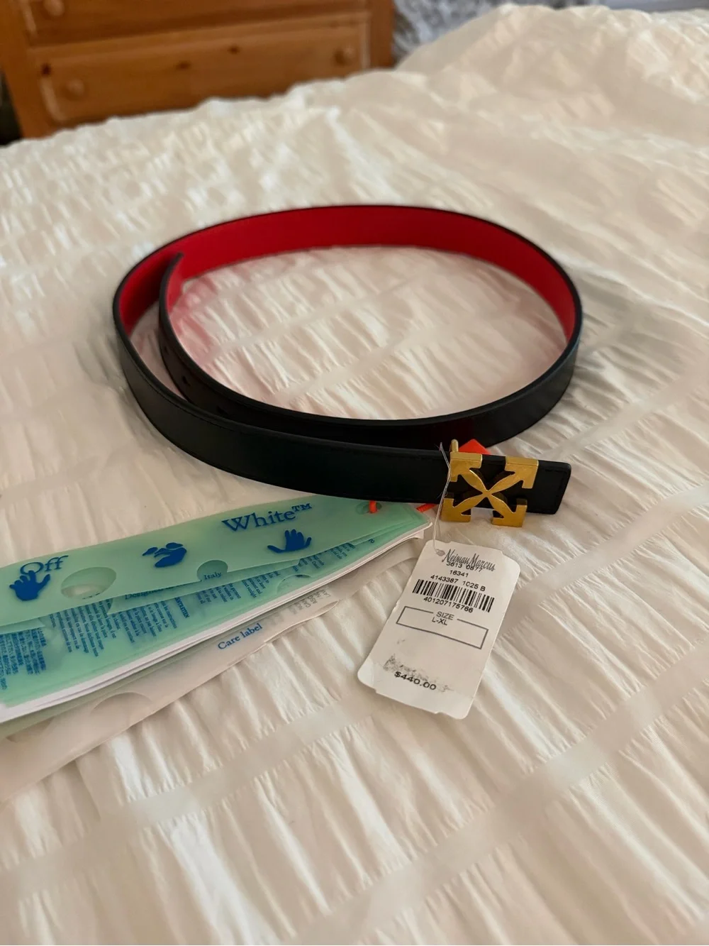Off-White Black and Red reversible Leather Belt with Gold Arrow Buckle